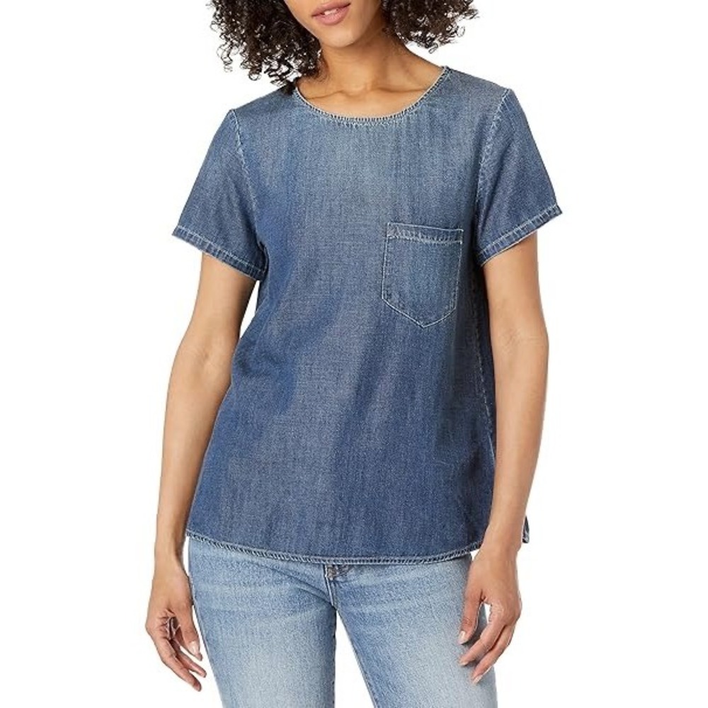 AG Adriano‎ Goldschmied Women's Megan One Pocket Denim T-Shirt NEW